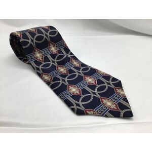 Zylos George Machado 100% Silk Necktie Blue Geometric 4 inch Wide Formal